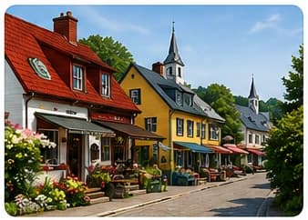 Village touristique québécois suggéré comme arrêt pendant un voyage routier