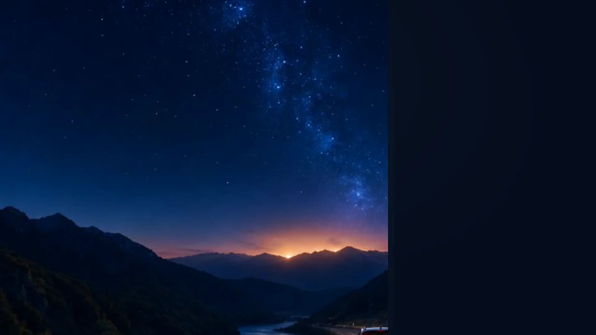 Route nocturne sous un ciel étoilé — ambiance de voyage Sebavia